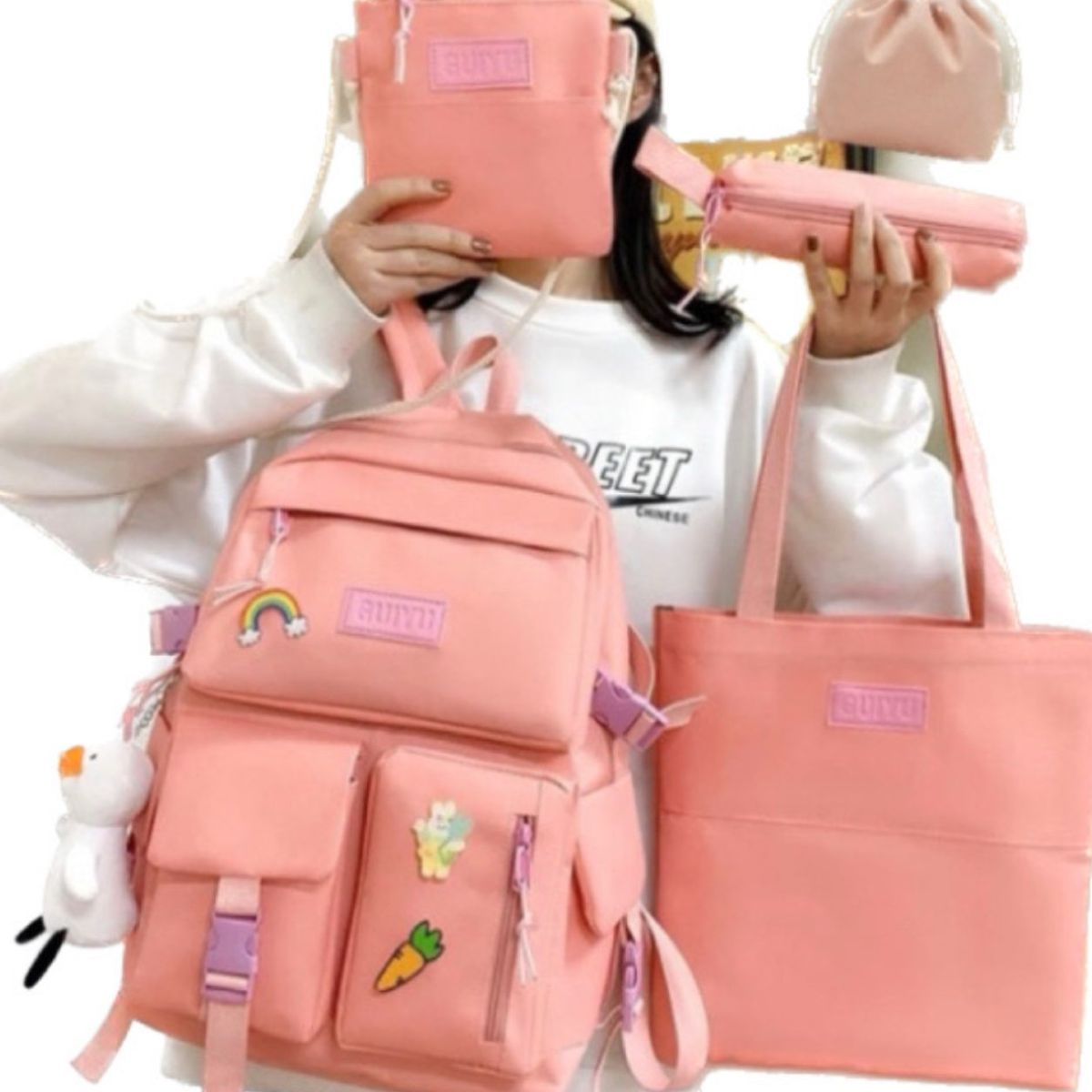 GENERICO - Mochila Kawaii coreana set de 5piezas con accesorios