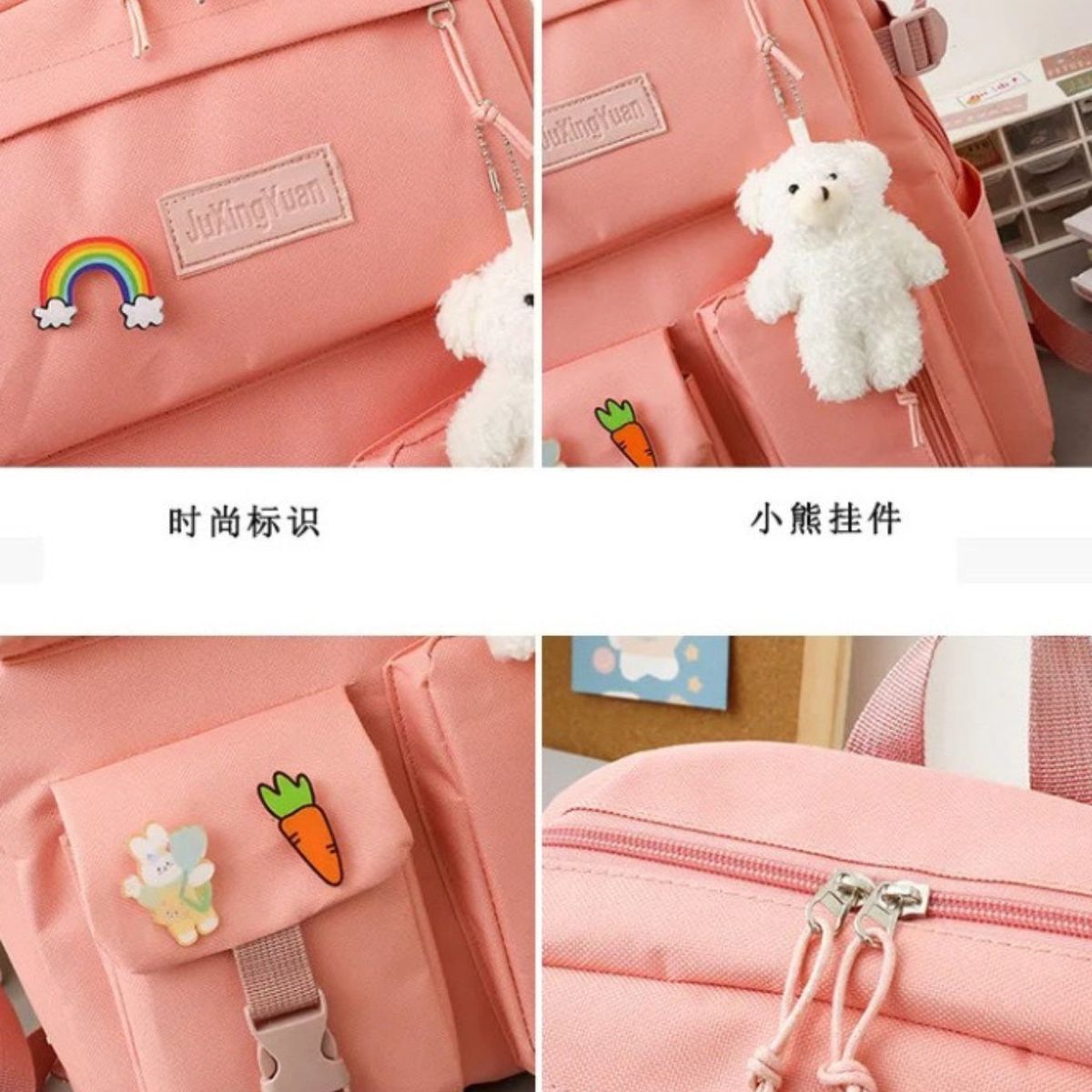 GENERICO - Mochila Kawaii coreana set de 5piezas con accesorios