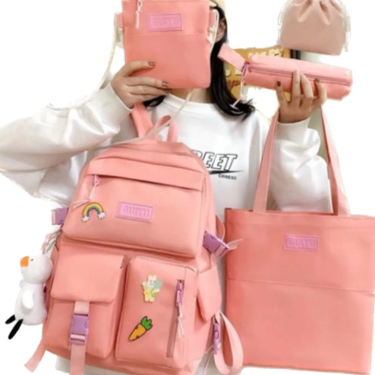 GENERICO - Mochila Kawaii coreana set de 5piezas con accesorios