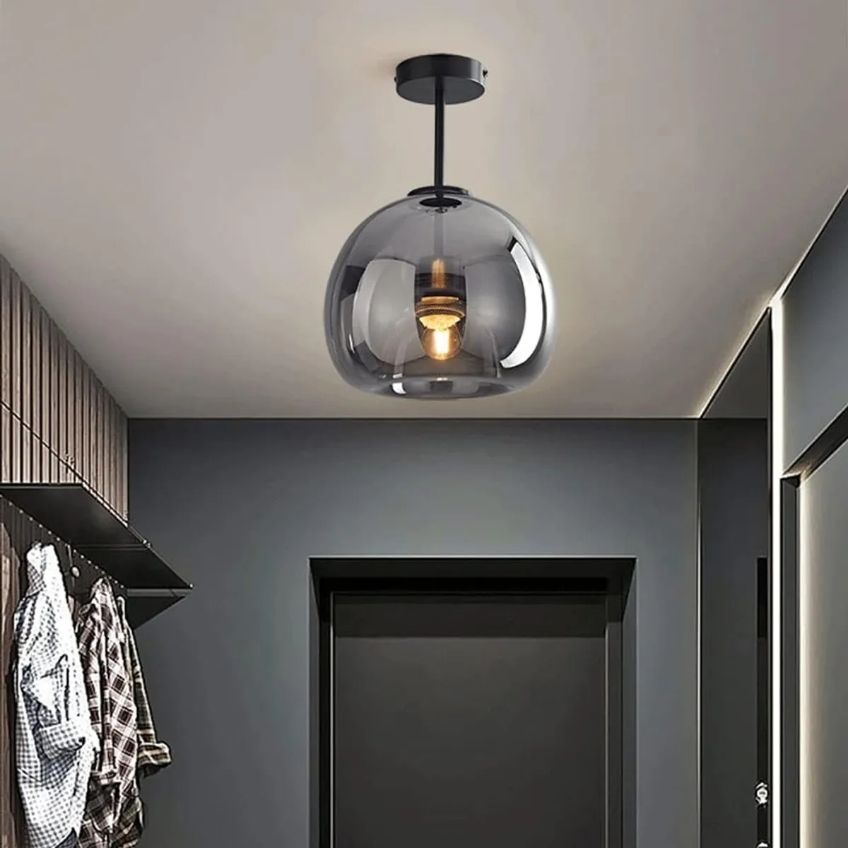 HOME NEAT - Lámpara de Techo vintage de de Bola de Vidrio Ø25cm E27 - Negro