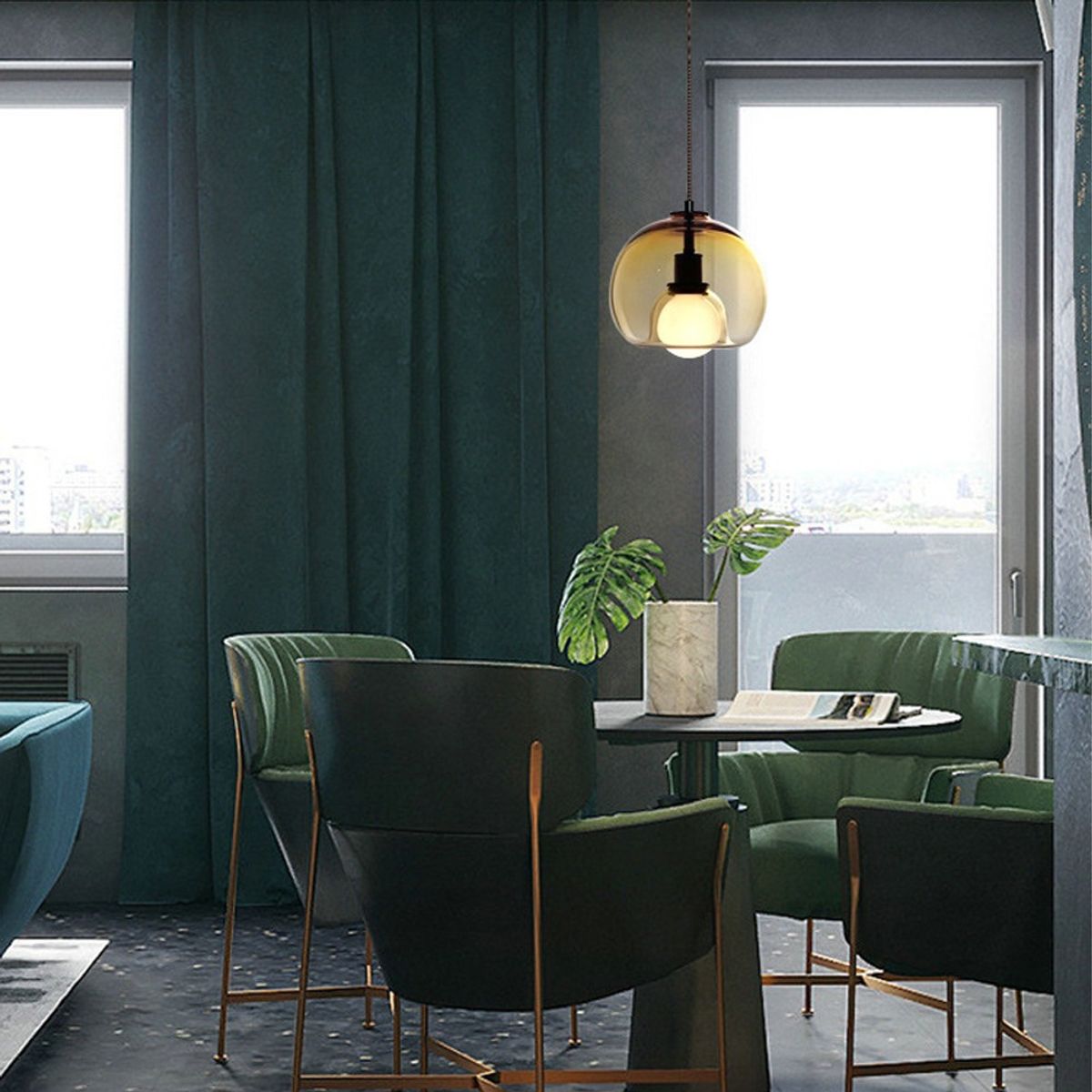 HOME NEAT - Lámpara colgante vintage de cristal Ø20cm E27 - Amber