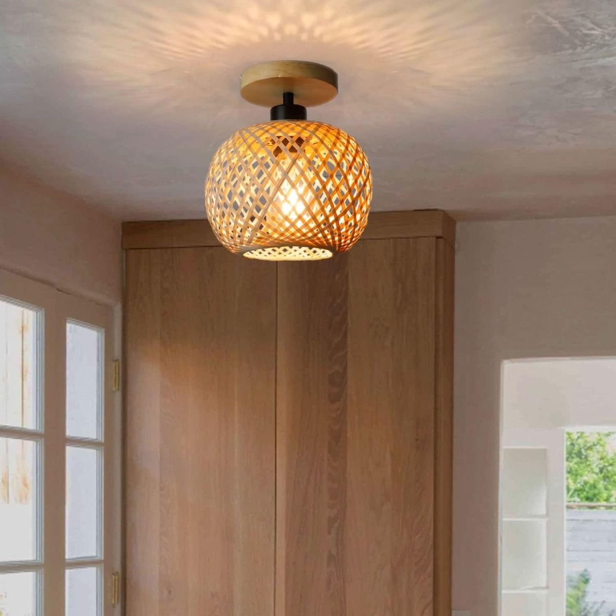 HOME NEAT - Lámpara de Techo de Bambú Vintage E27 Ø20cm-