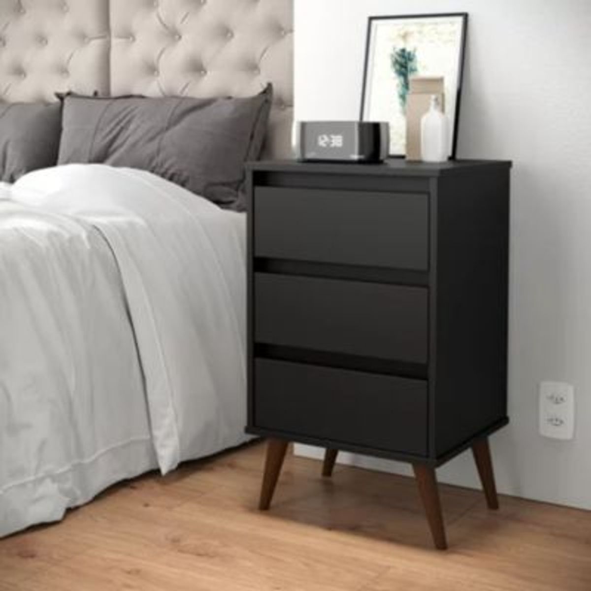 GENERICO - Velador Vintage Angie 3 Cajones Negro R&R Muebles