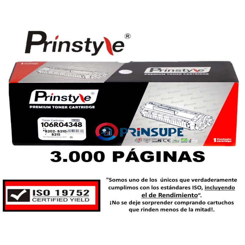 PRINSTYLE - TONER PRINSTYLE 106R04348 3.000 PÁG P/XEROX. ISO RENDIMIENTO 19752