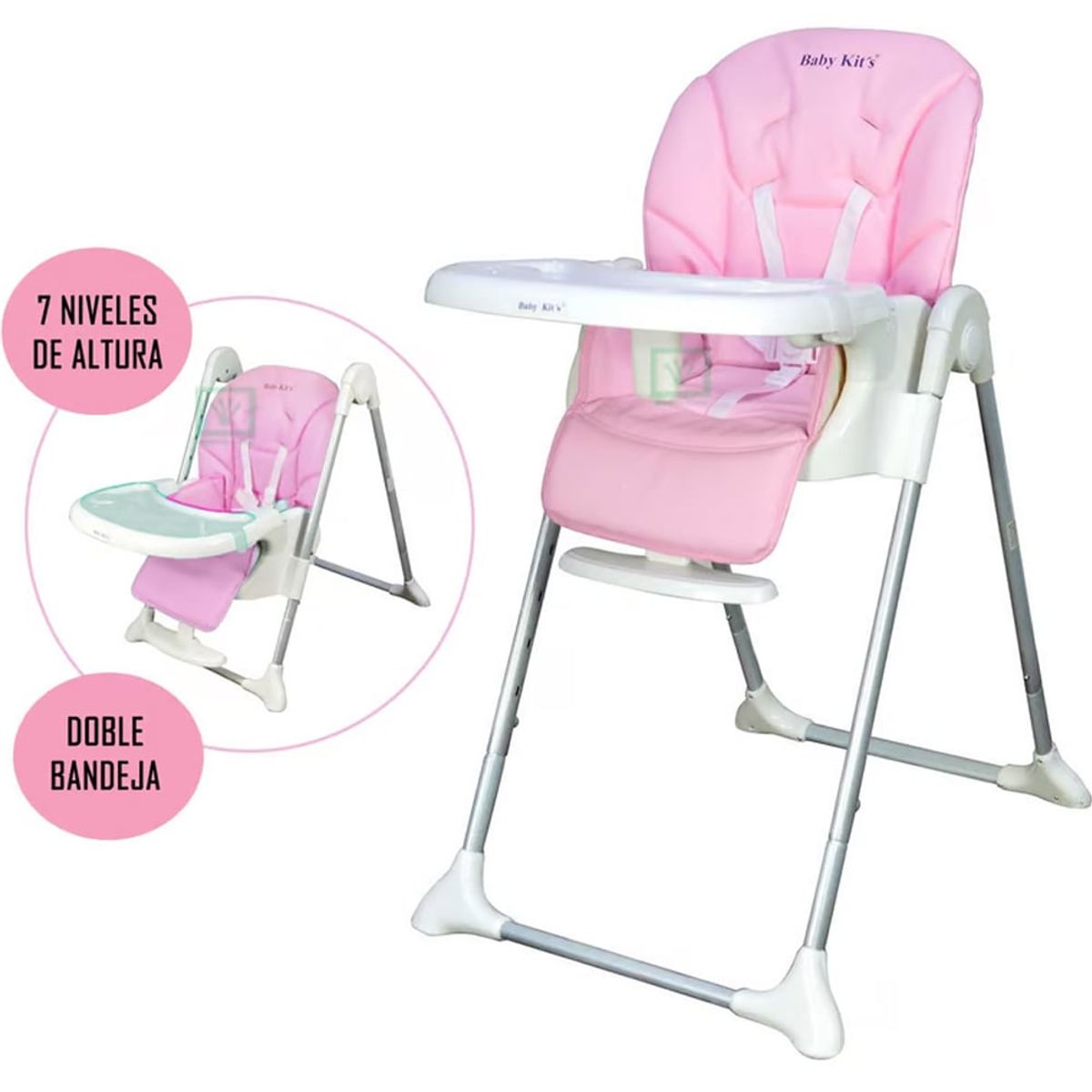 BABY KITS - Silla de Comer ELEGANT Regulable Reclinable y Plegable rosa