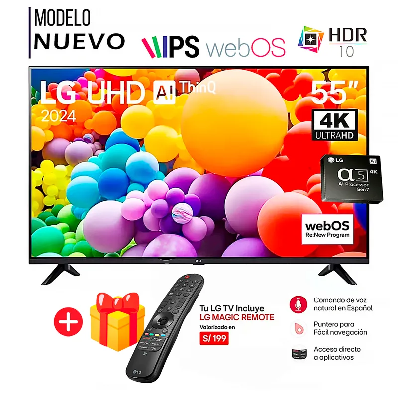 LG - Televisor LG 55 Pulg. LED Smart TV 4K UHD ThinQ AI 55UT7300PSA + Control Inteligente MAGIC