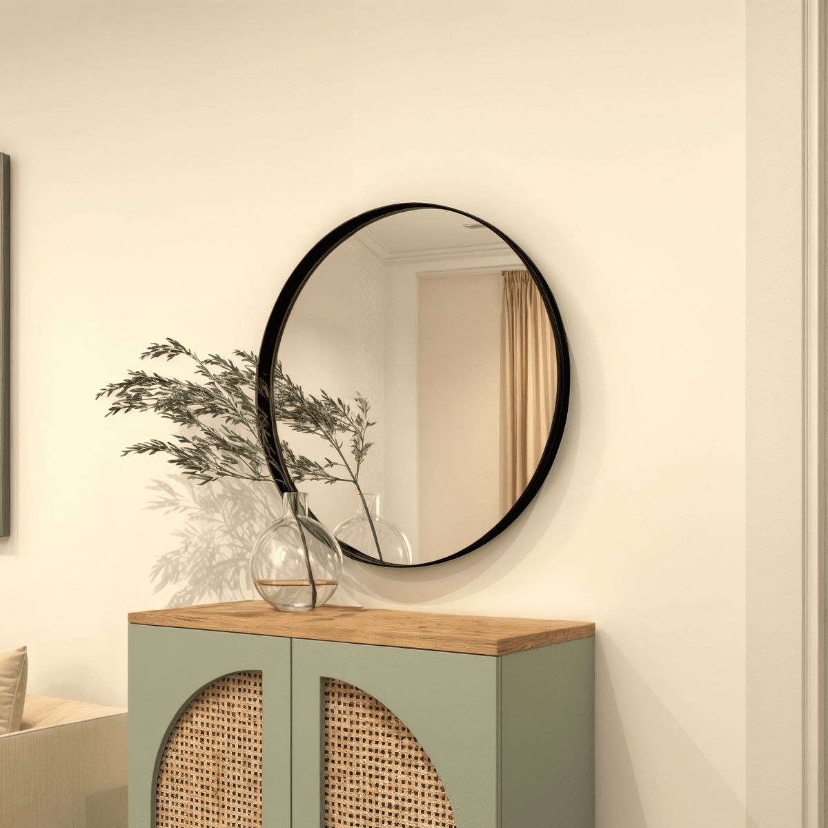 GENERICO - Espejo Redondo de Fierro Negro de 50x50CM