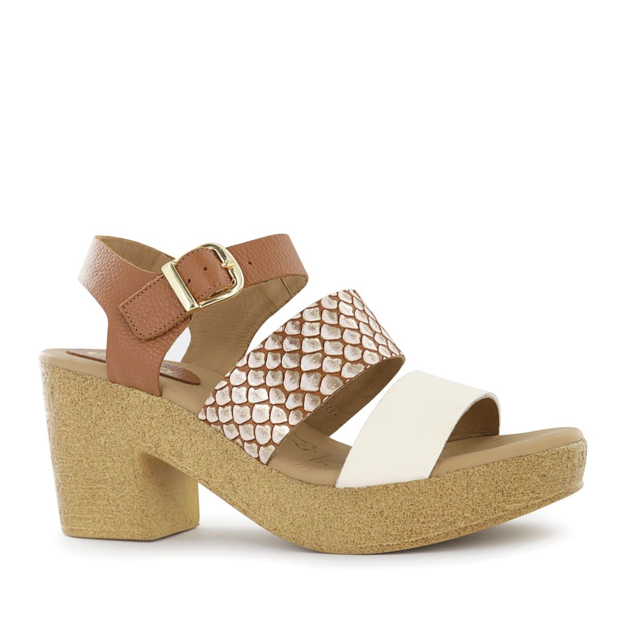 ECCO - Sandalias con Taco Mujer Ecco Analu13 Oro Cuero Natural