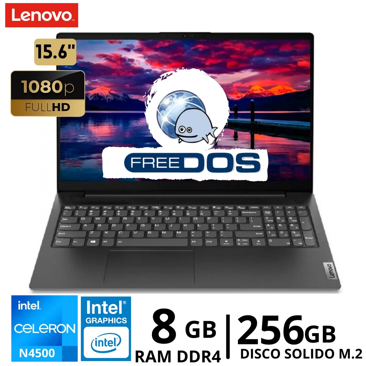 LENOVO - Laptop Lenovo V15 G2 IJL Intel Celeron N4500 156″FHD Ram 8GB SSD 256GB Free Dos