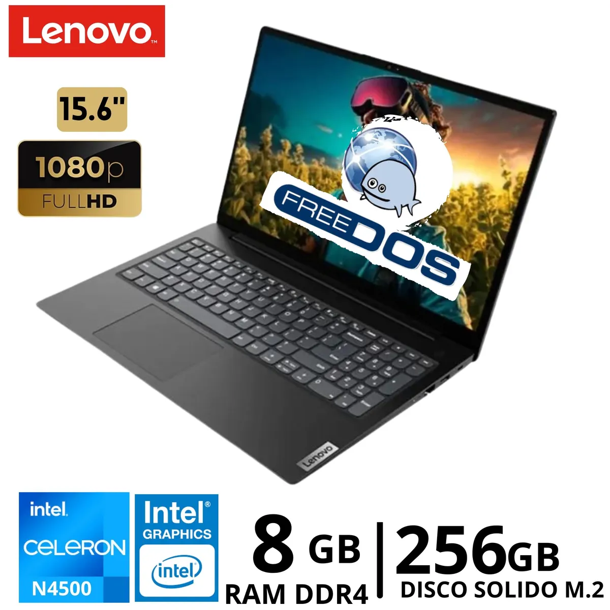 LENOVO - Laptop Lenovo V15 G2 IJL Intel Celeron N4500 156″FHD Ram 8GB SSD 256GB Free Dos