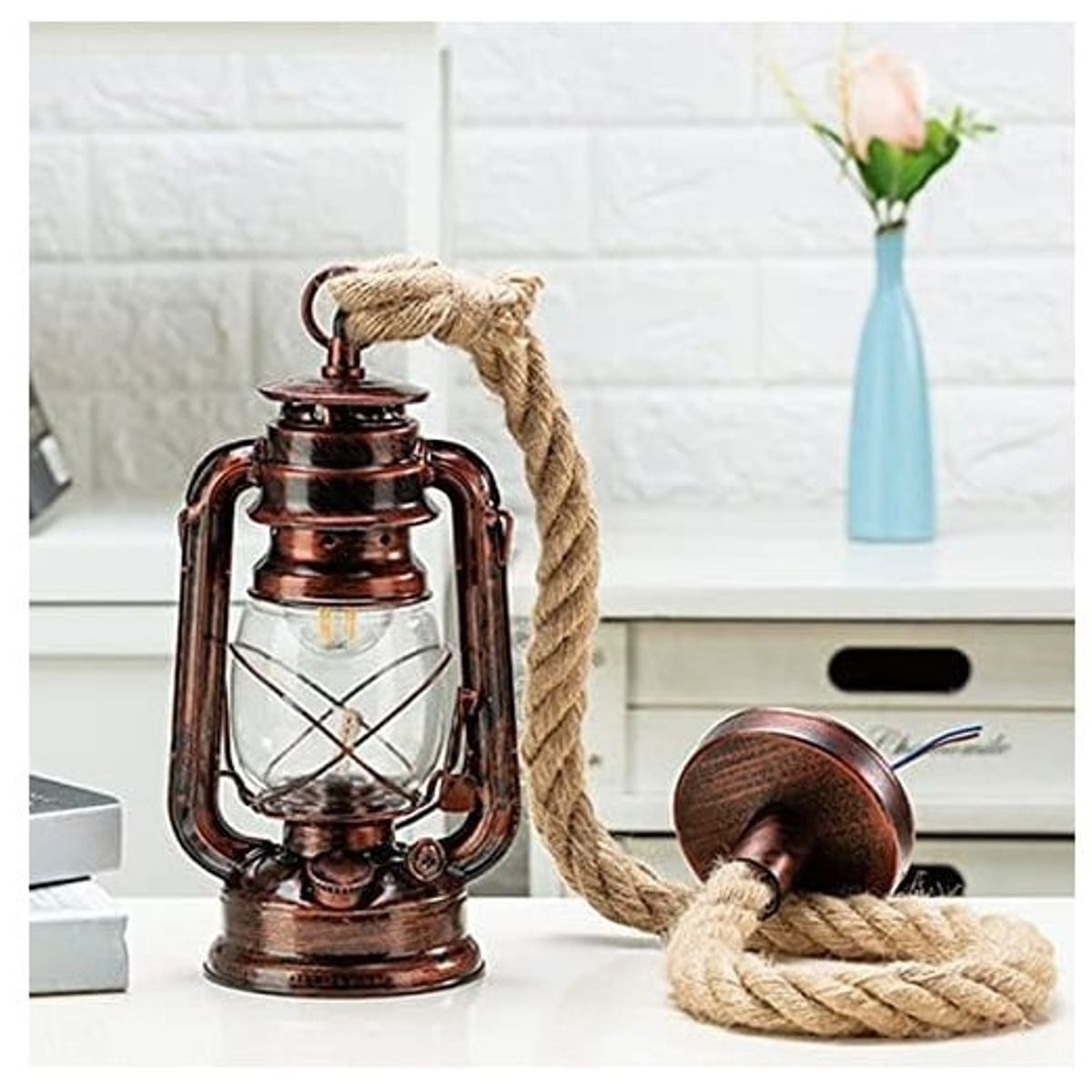 GENERICO - Lámpara de queroseno vintage industrial  bronce rojo Incluye bombilla