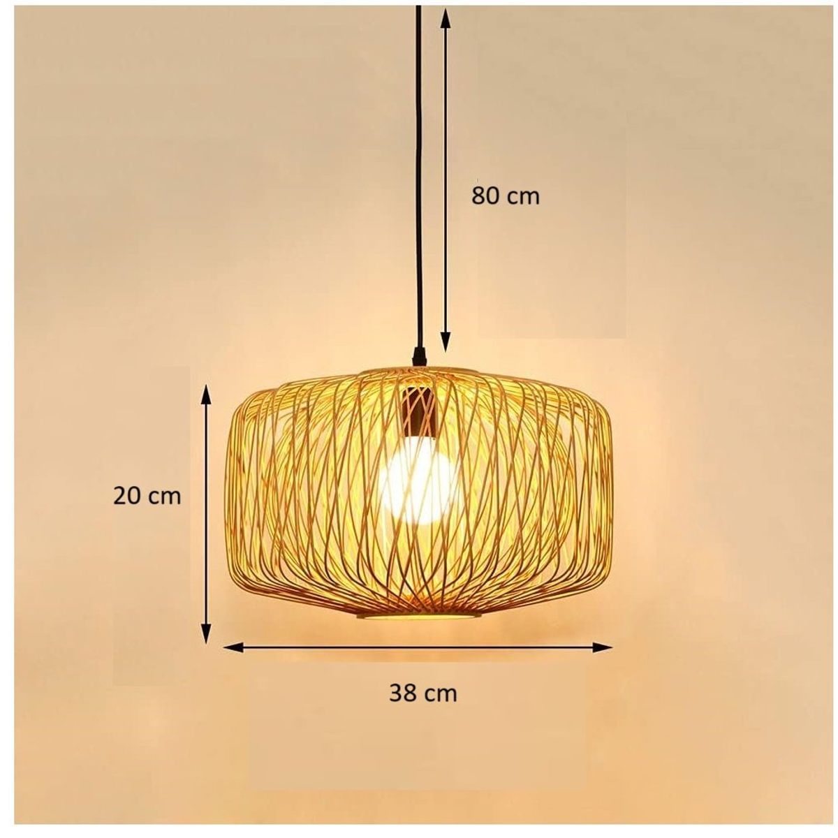 GENERICO - Lámpara de araña de mimbre tejido natural incluye bombilla