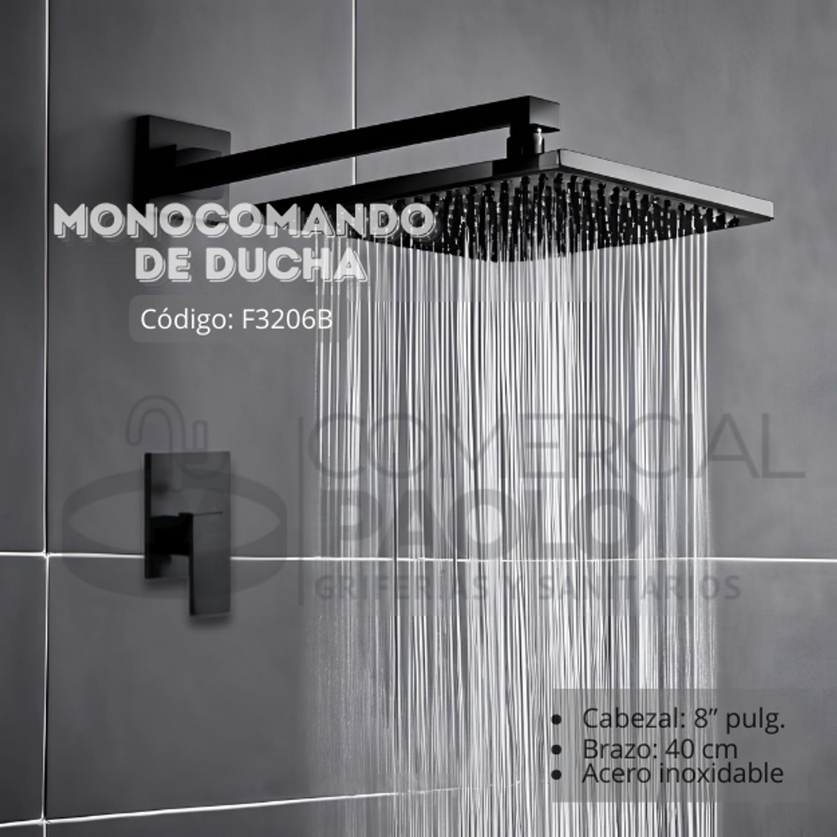 GENERICO - MEZCLADORA DE DUCHA DOHA NEGRO CUADRADA SEVILLA F3206B