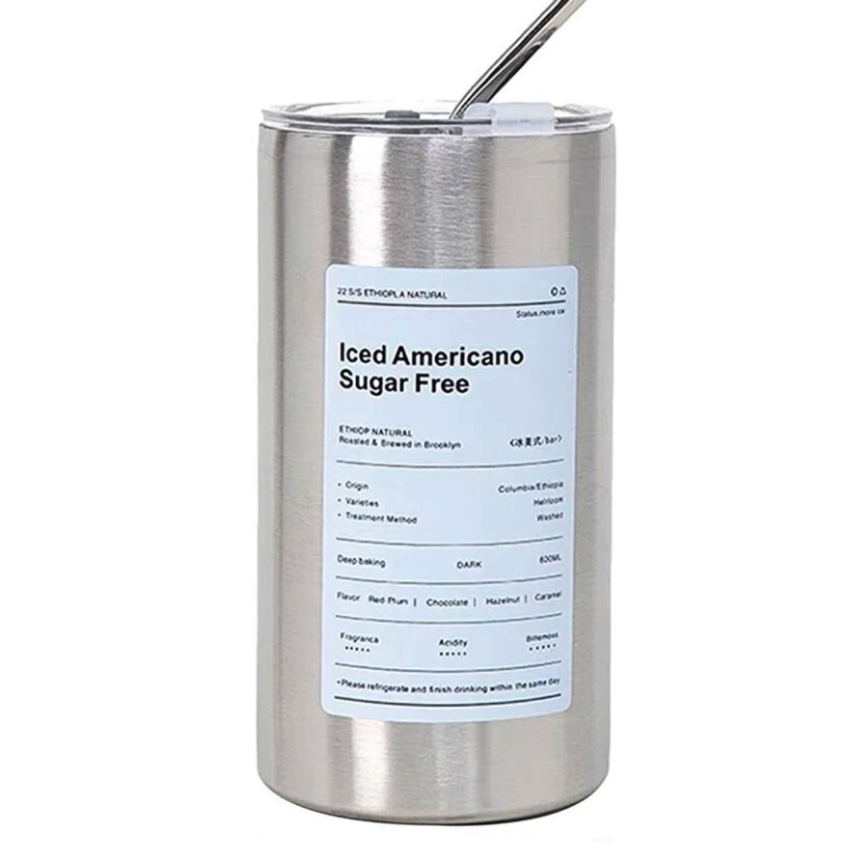 GENERICO - Taza de acero inoxidable con pajita 600ml