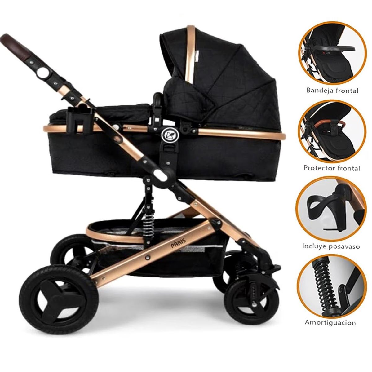 GENERICO - COCHE CUNA MOISÉS DE LUJO BABY HAPPY «PARIS» NEGRO