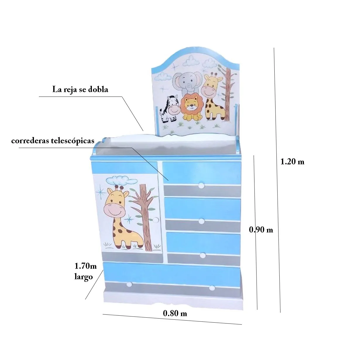 GENERICO - multicuna cuna safari gris con celeste