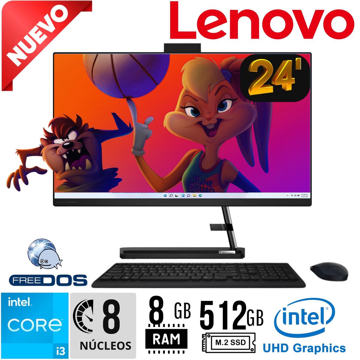 LENOVO - All In One LENOVO 24IAP7 23,8 FHD Core i3 1215U RAM 8GB SSD 512GB FREE DOS