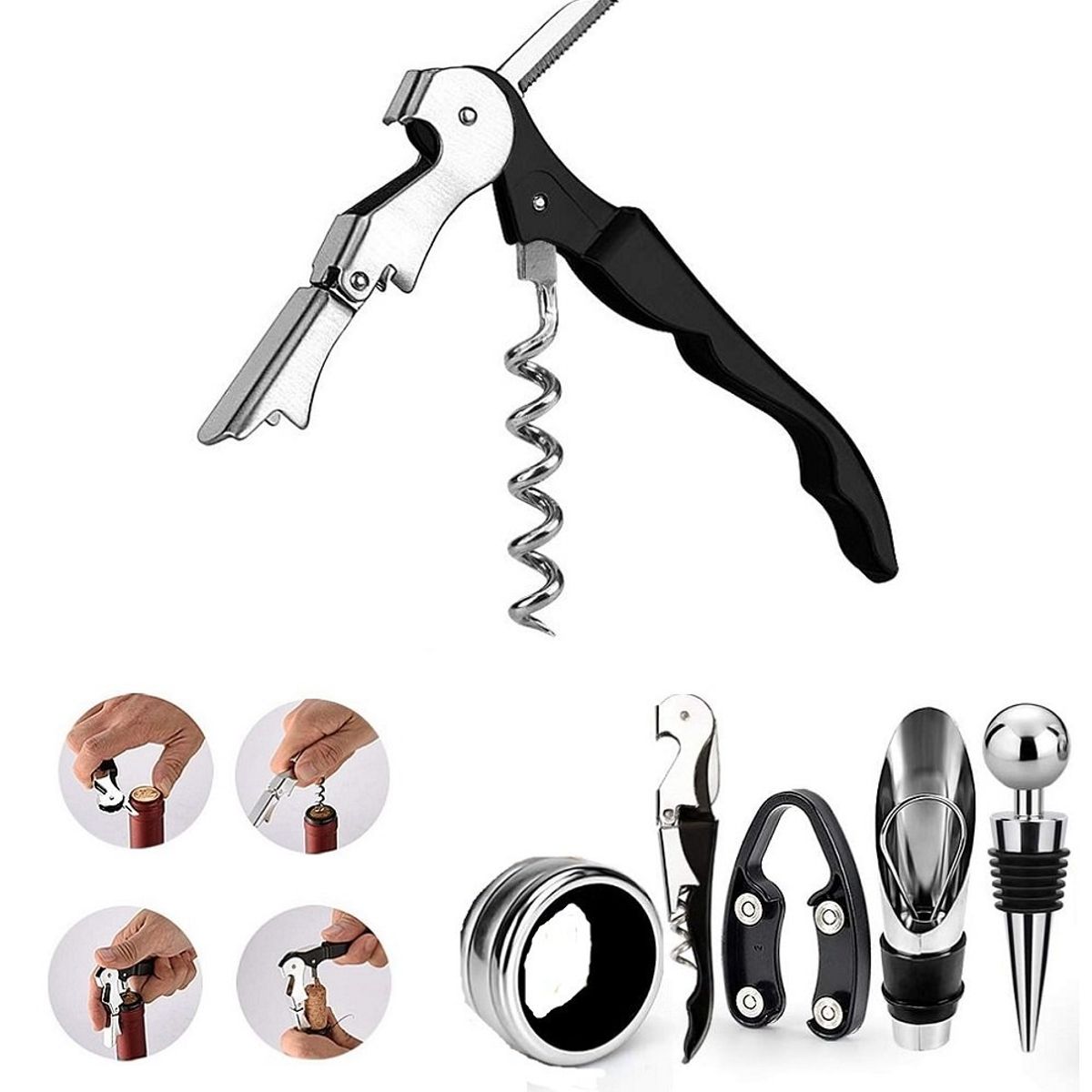 GENERICO - Kit sofisticado de 5 piezas con descorchador para abrir botellas de vino