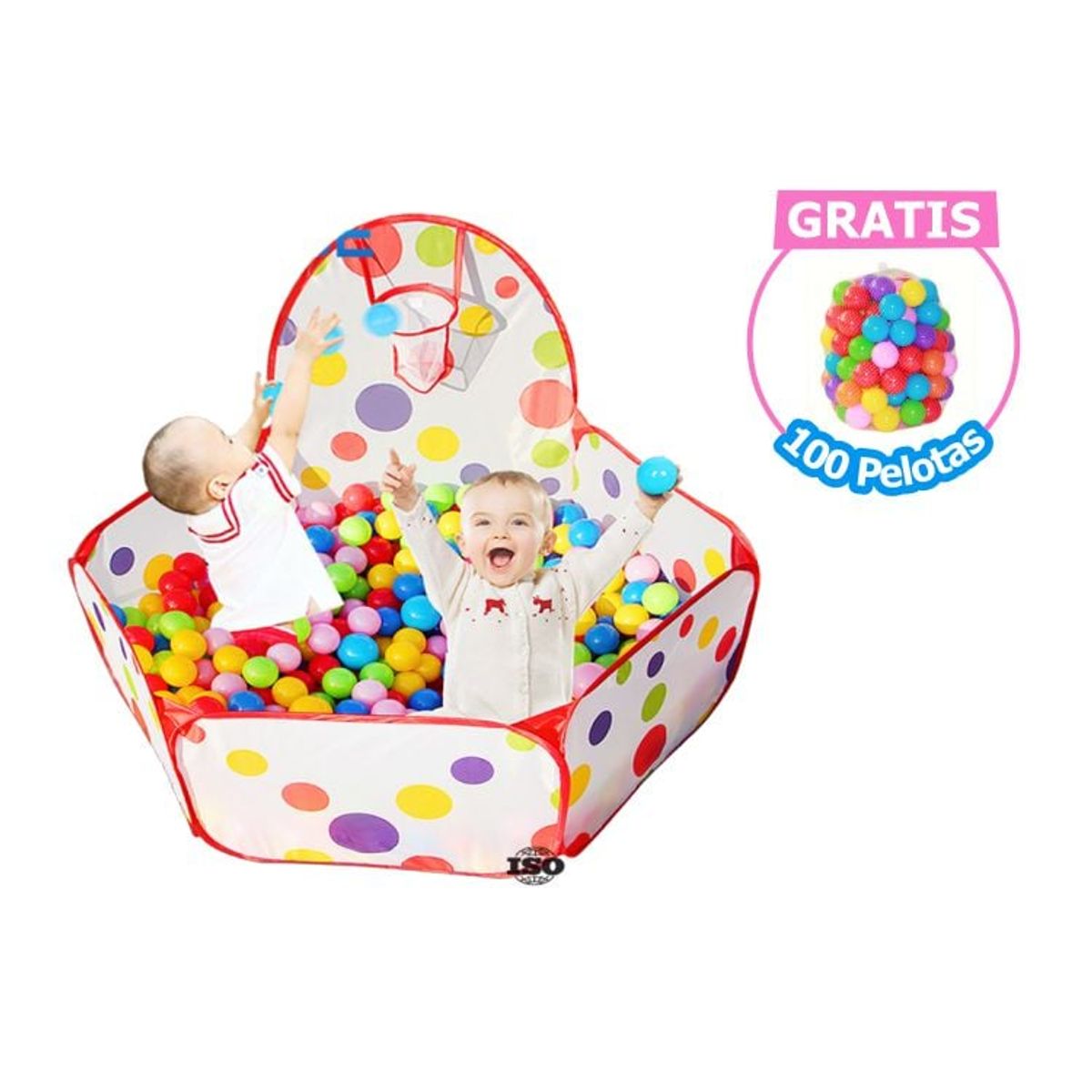 IMPORTADO MC - Piscina Plegable con Cesta de Tiro y 100 Pelotas de Regalo