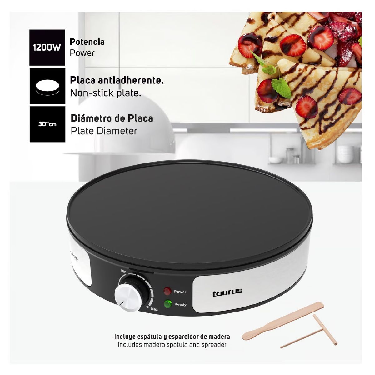 TAURUS - Crepera Taurus con Placa Antiadherente 1200W S165