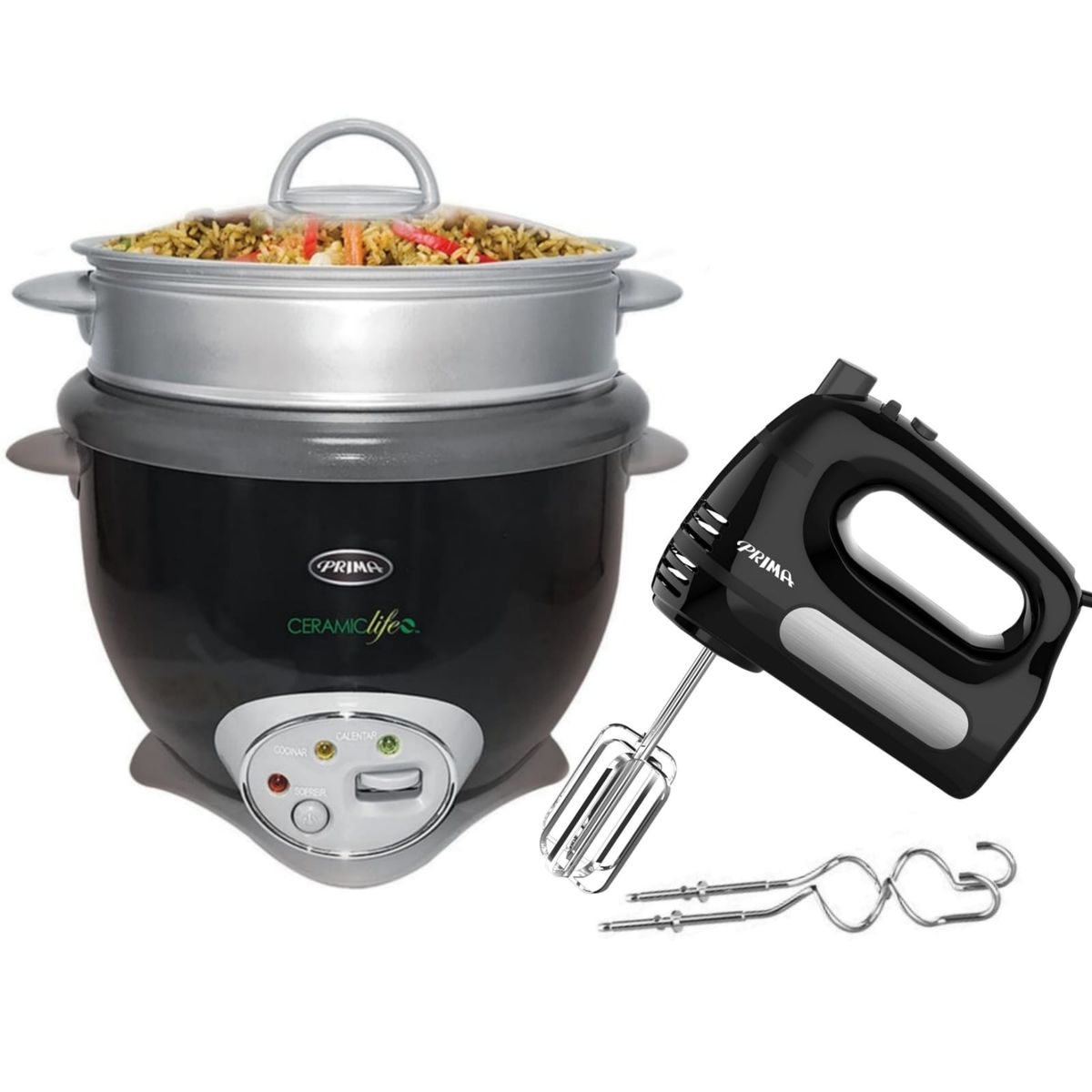 PRIMA - Batidora de mano 400W + Olla arrocera con Sofrito 700W NEGRO