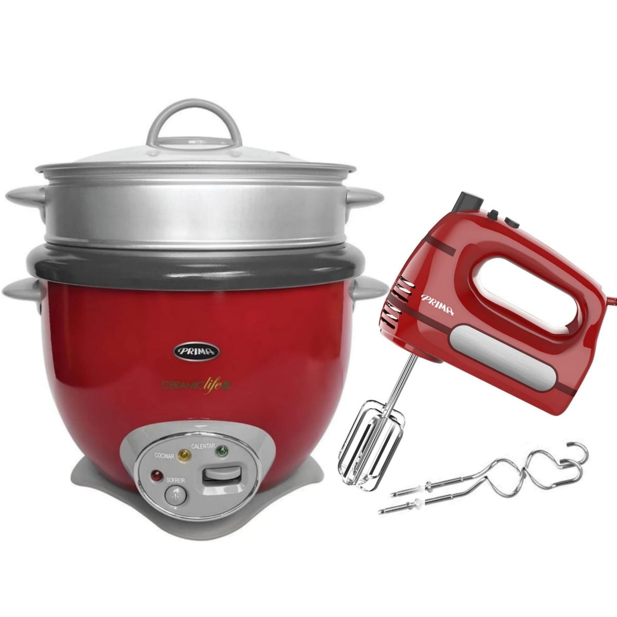 PRIMA - Batidora de mano 400W + Olla arrocera con Sofrito 700W ROJO