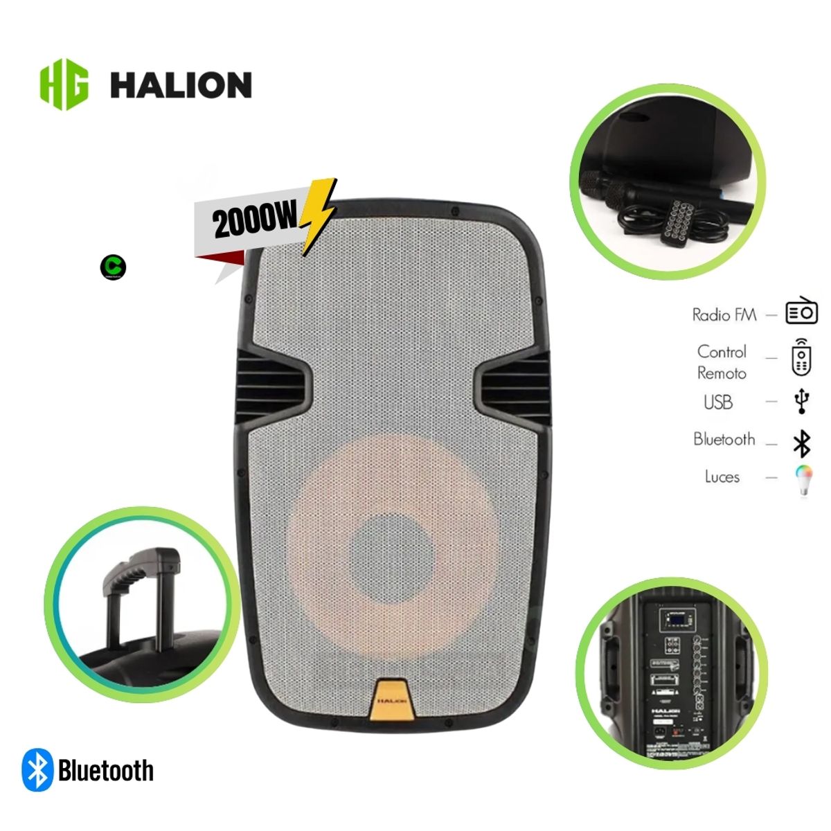 HALION - Parlante Activo 15" Halion PHA-15MB-2UHF Profesional 2000 WATTS