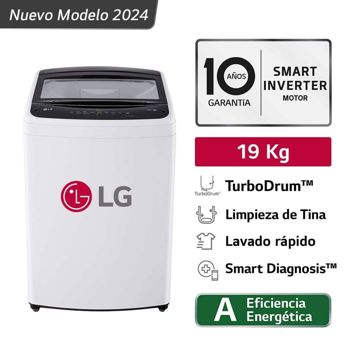 LG - LAVADORA LG 19 KG CARGA SUPERIOR TURBODRUM WT19WVTB BLANCO