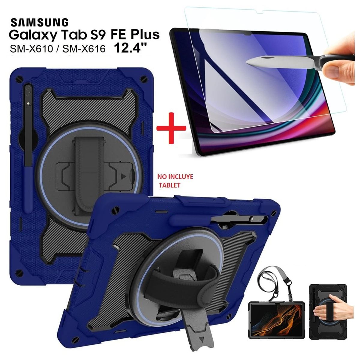 GENERICO - Case Armor + Mica Vidrio para Samsung Tab S9 FE Plus 12.4 SM-X610 X616