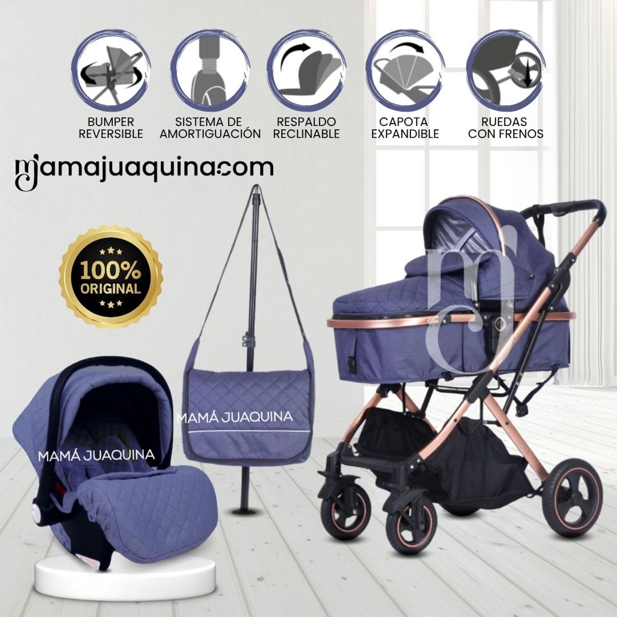 BABY - Coche Moisés Travel System «EKATER con Porta Bebé Blue