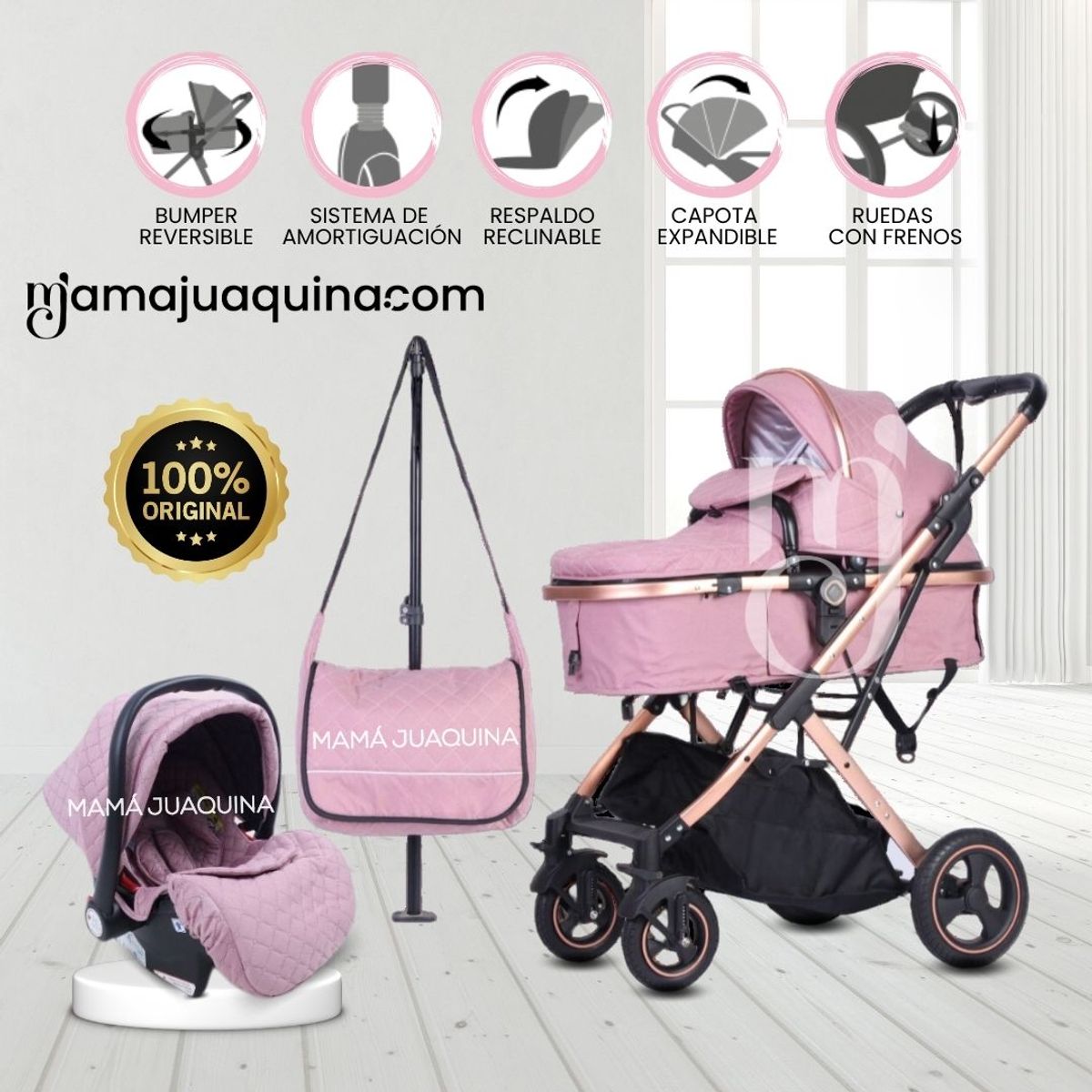 BABY - Coche Moisés Travel System «EKATER» Porta Bebé Pink