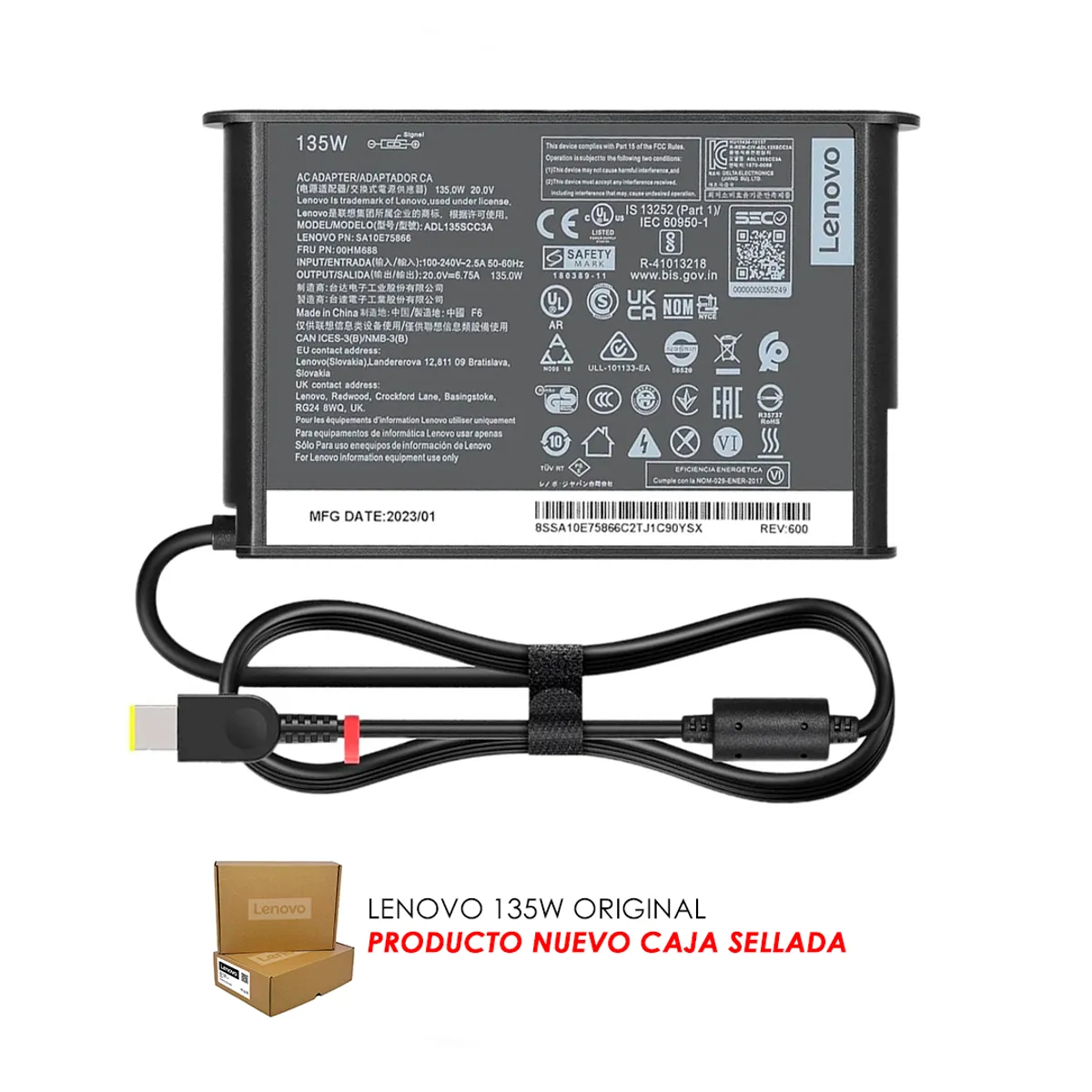 OEM - Cargador Lenovo Usb 135w 20v 6-75a SLIM
