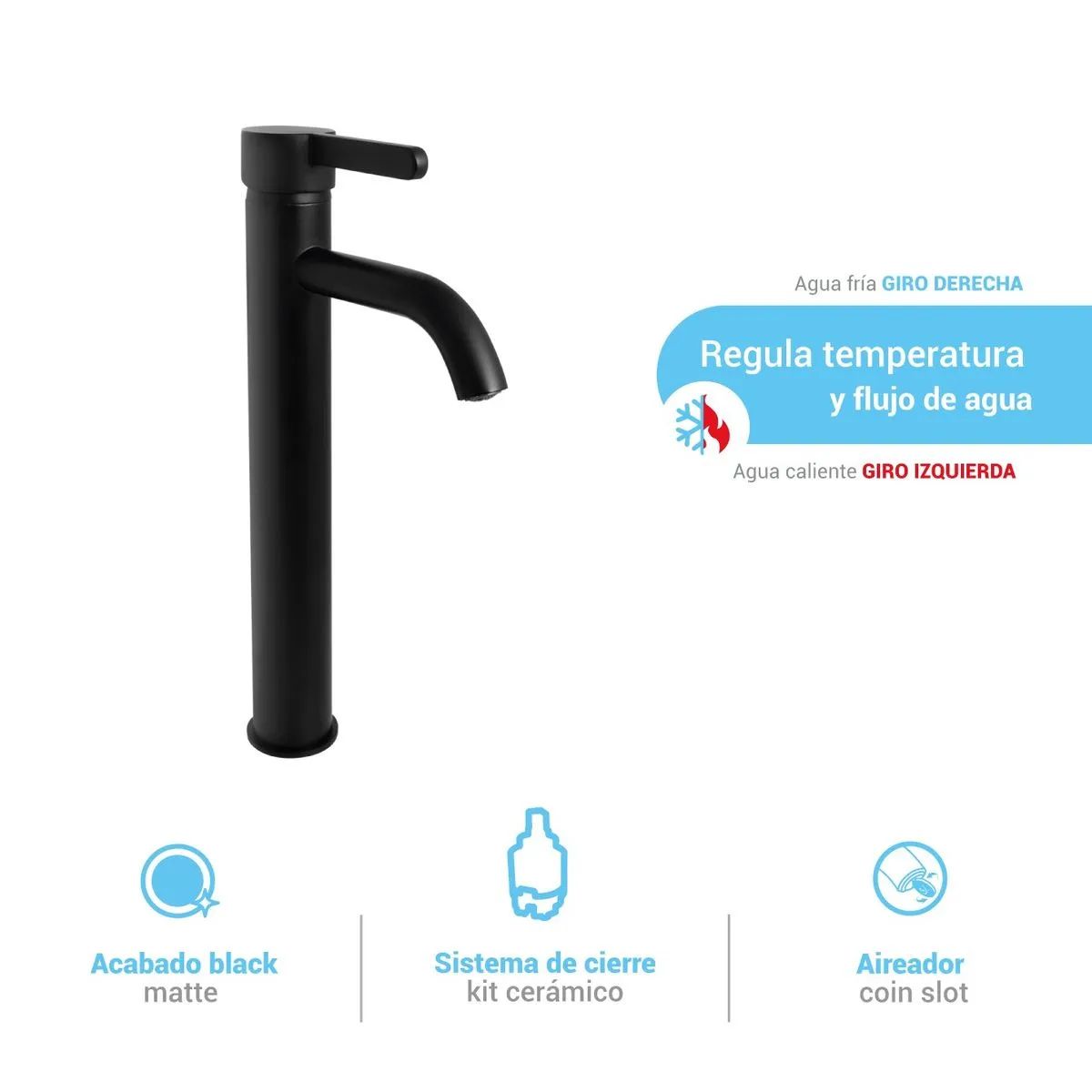 ITALGRIF - Mescladora Monocomando para Baño Cartagena Cromado Negro Mate