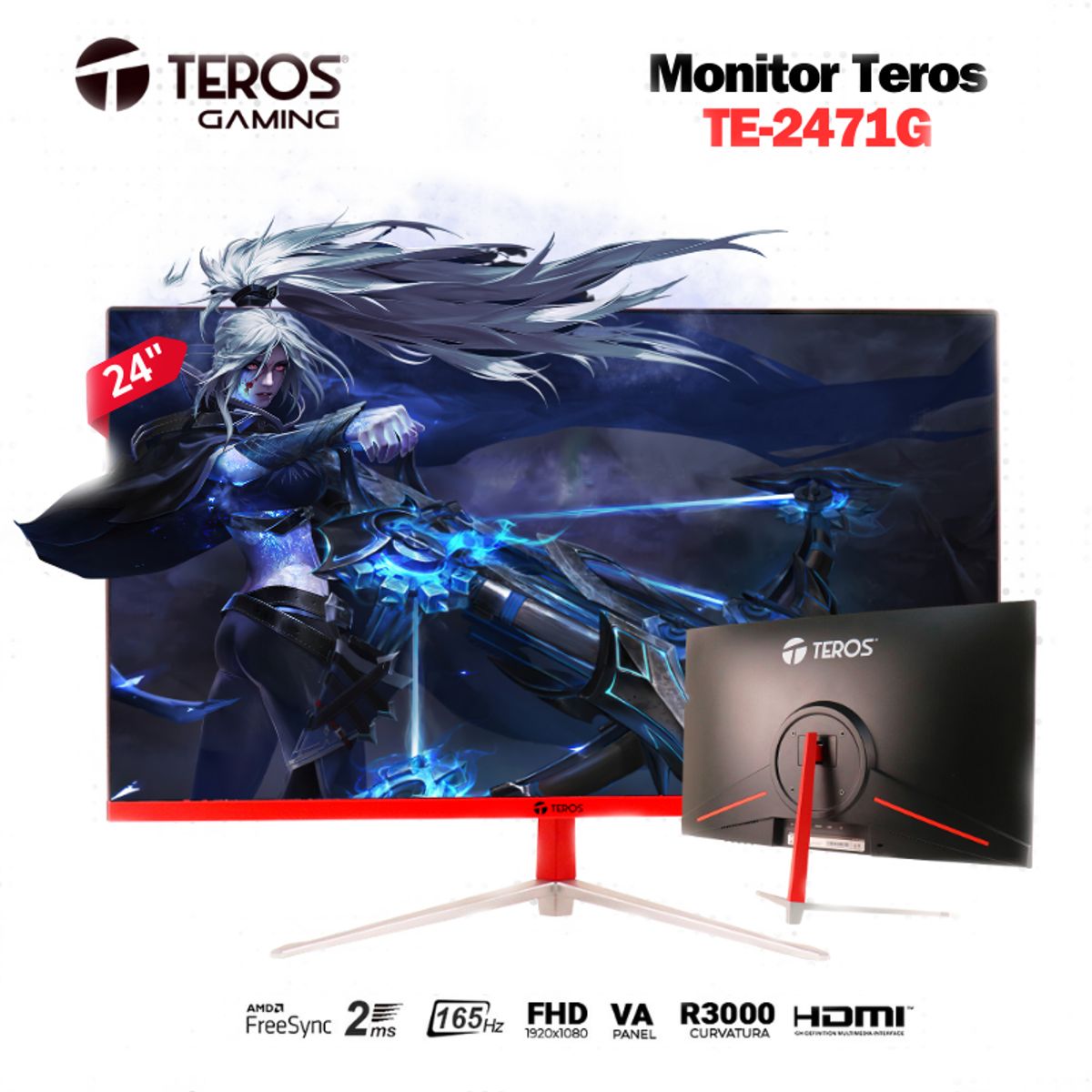 TEROS - Monitor GAMER 238 Teros 2471G CURVO FULL HD 165hz 2MS AUDIO