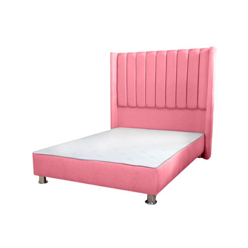 MUEBLES MACRUMO - Cama tapizada Barcelona Brazo Recto - 2 Plz - color rosado