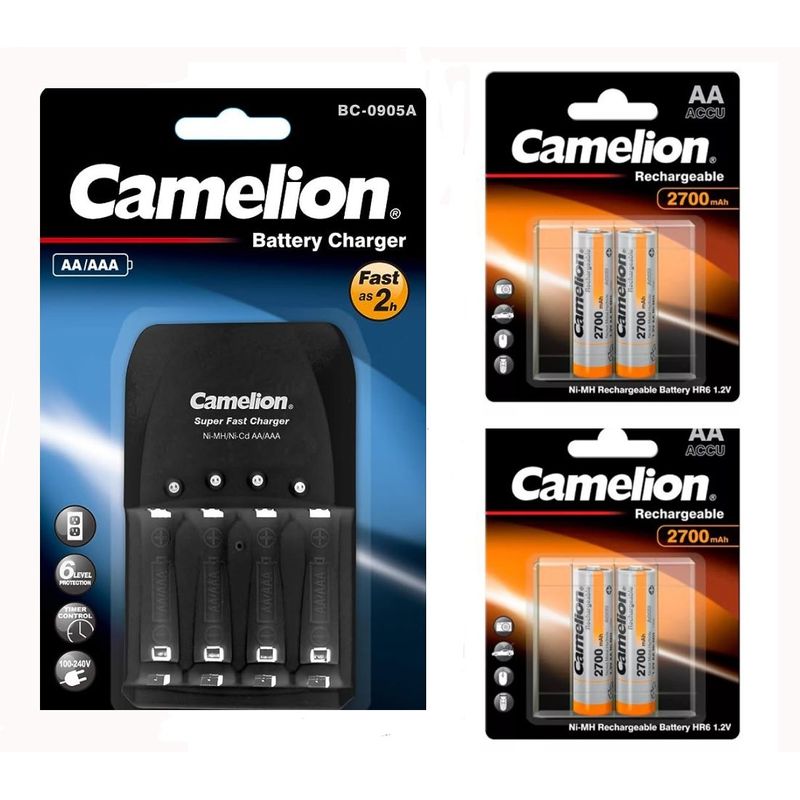 CAMELION - Cargador super rapido camelion 4 pilas 2700 Mah Mejor Duracell