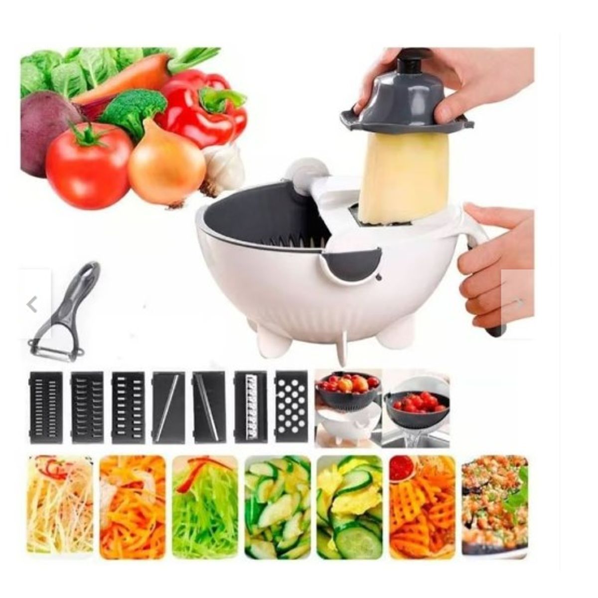 GENERICO - Rallador Picador 9 En 1 Cortador Con Escurridor De Verduras