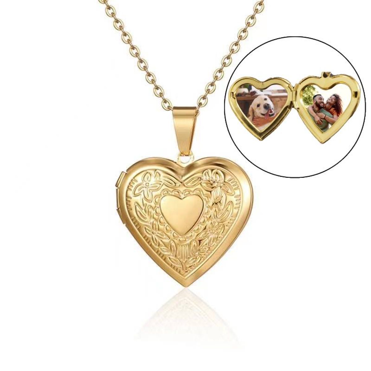 GENERICO - Collar Medallón Relicario Corazón Memory Dorado Portafotografia Enchapado en oro de 18k para mujer