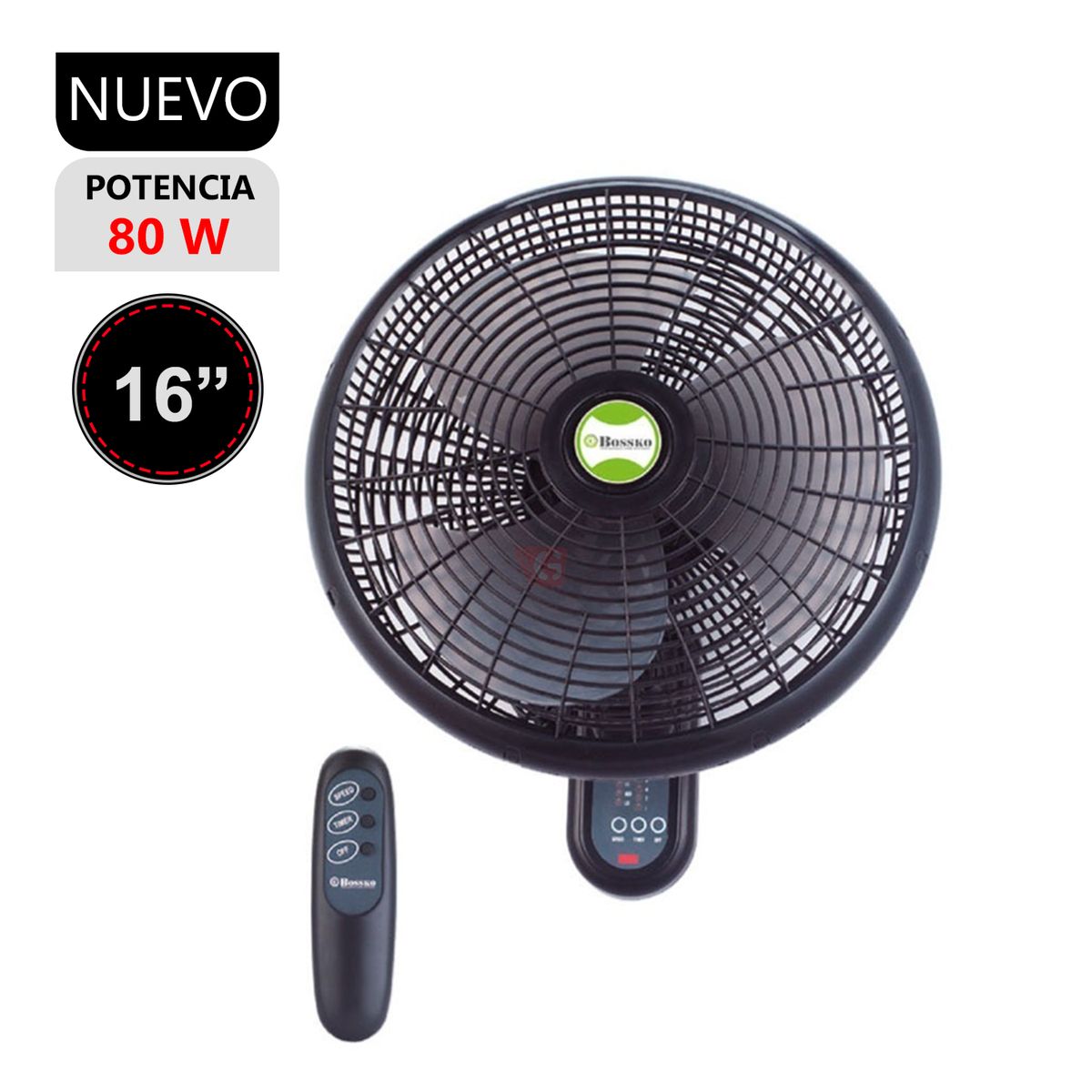 BOSSKO - Ventilador De Pared Bossko BK-8210PD Con Control Remoto Negro