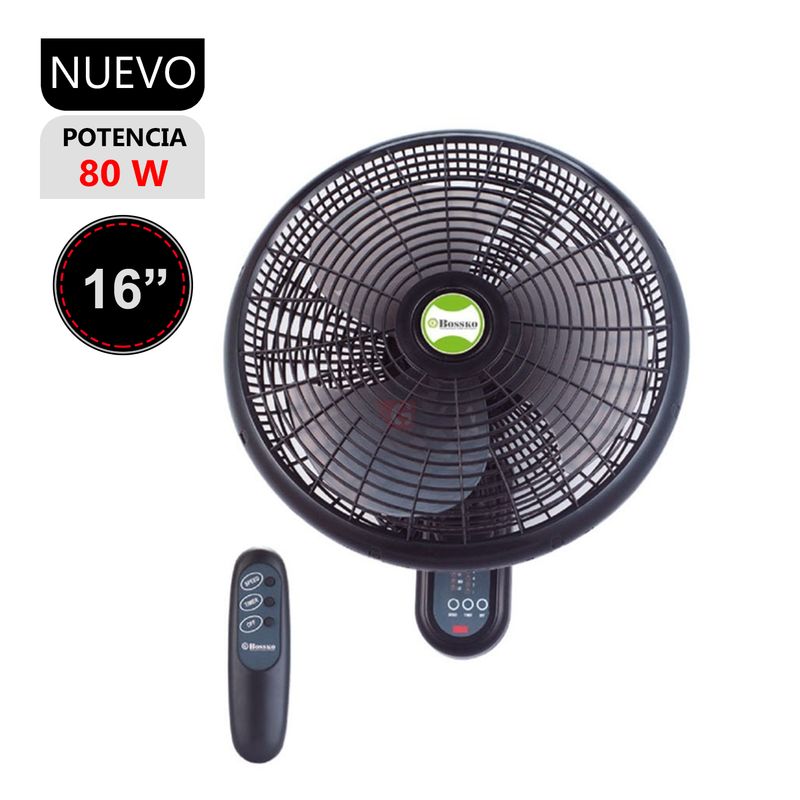 BOSSKO - Ventilador De Pared Bossko BK-8210PD Con Control Remoto Negro