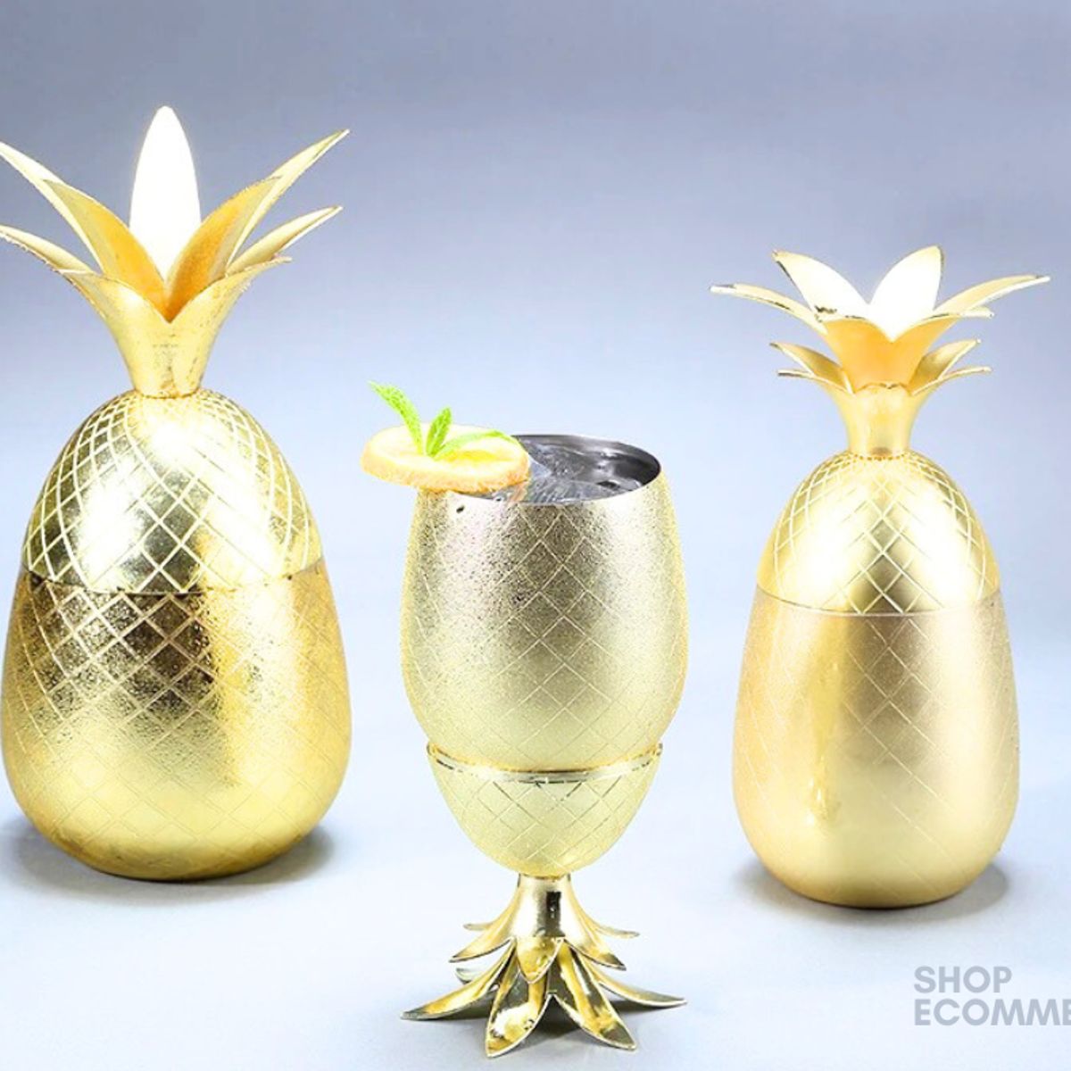 GENERICO - Copa Coctelera de piña para Bar Dorado 500 ml