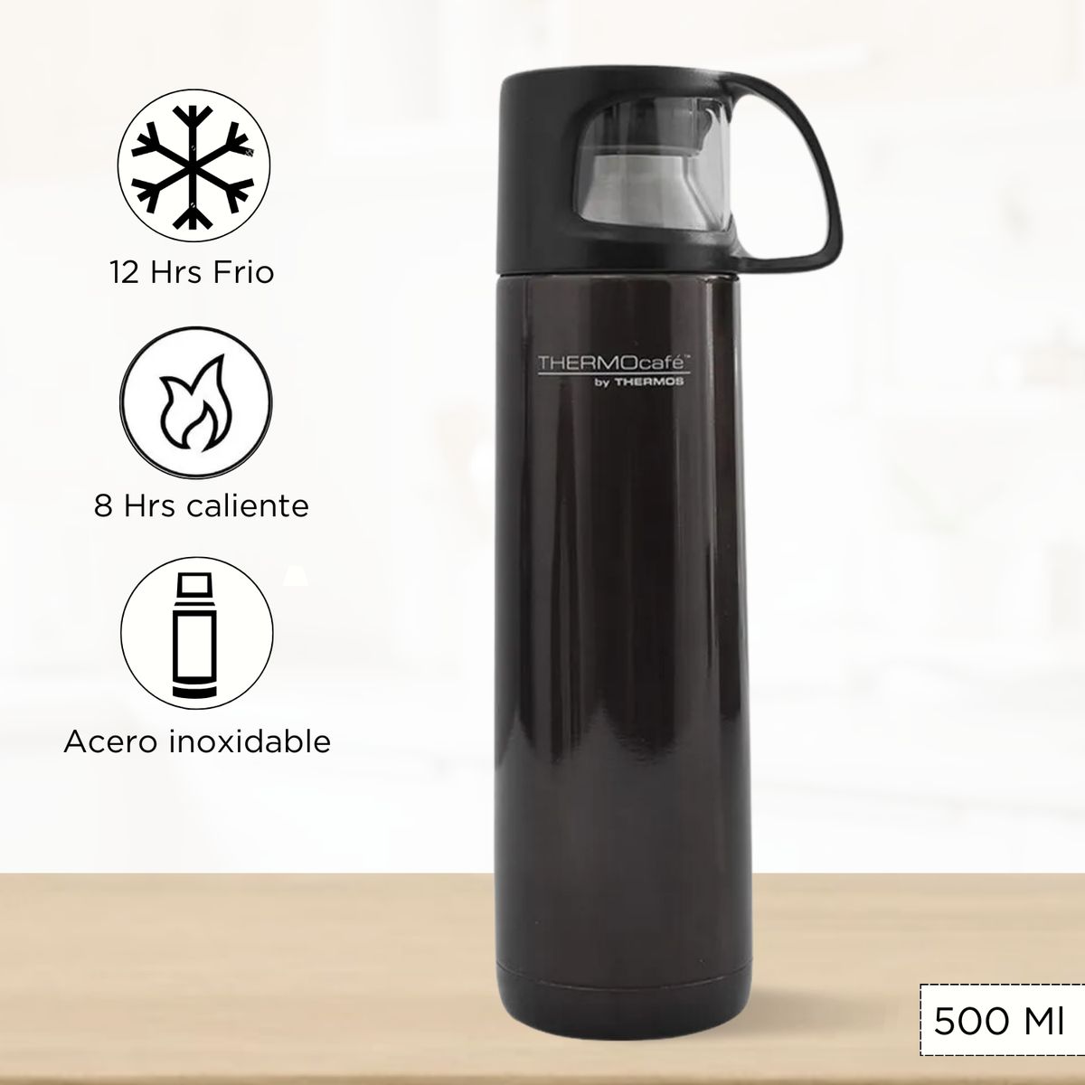 THERMOS - Termo de Bebida con Taza 500 Ml Negro