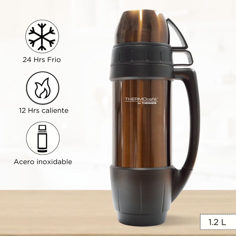 THERMOS - Termo de Bebida con 2 Taza 1.2 Lt Café
