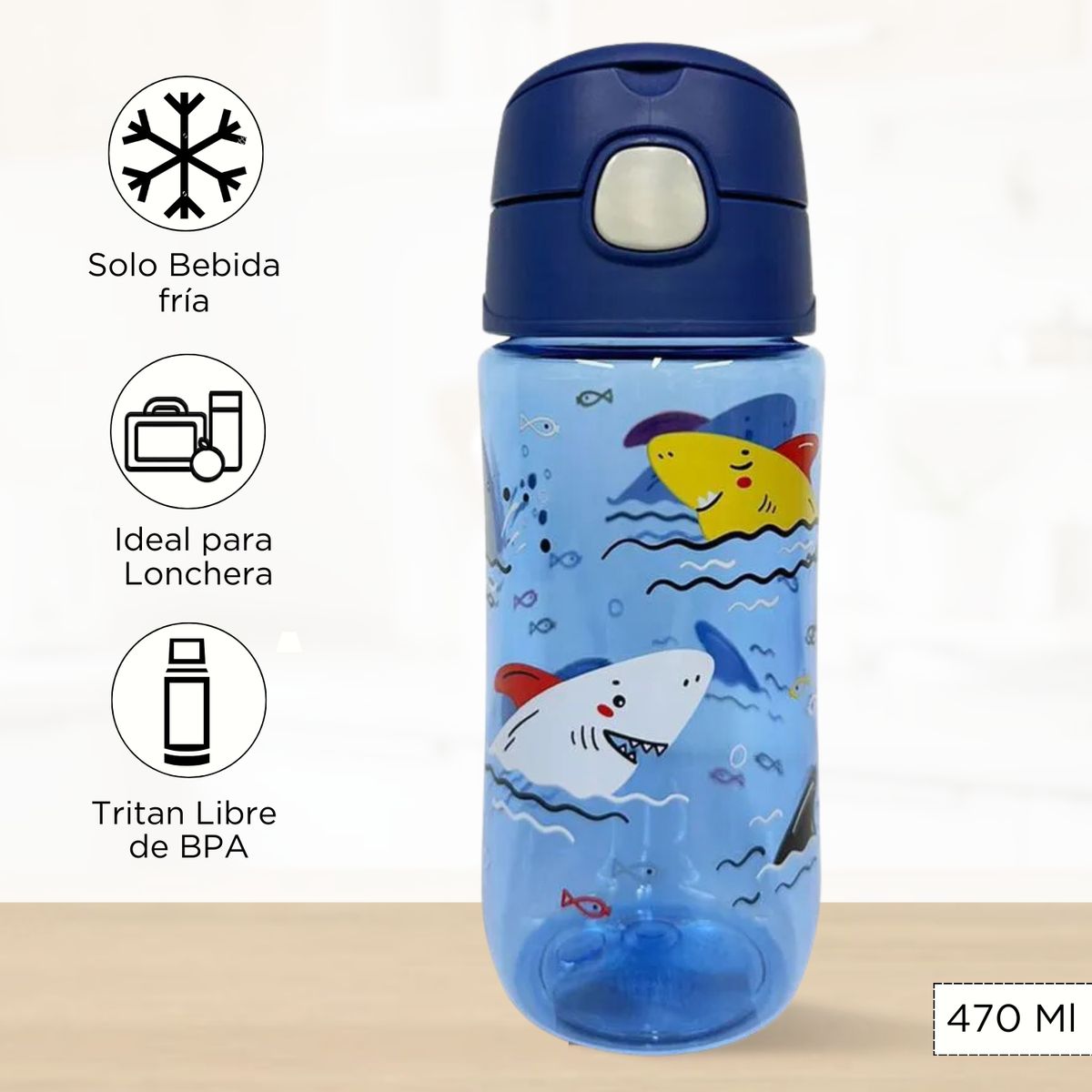 THERMOS - Tomatodo para niños Con Diseño Tiburon 470 Ml