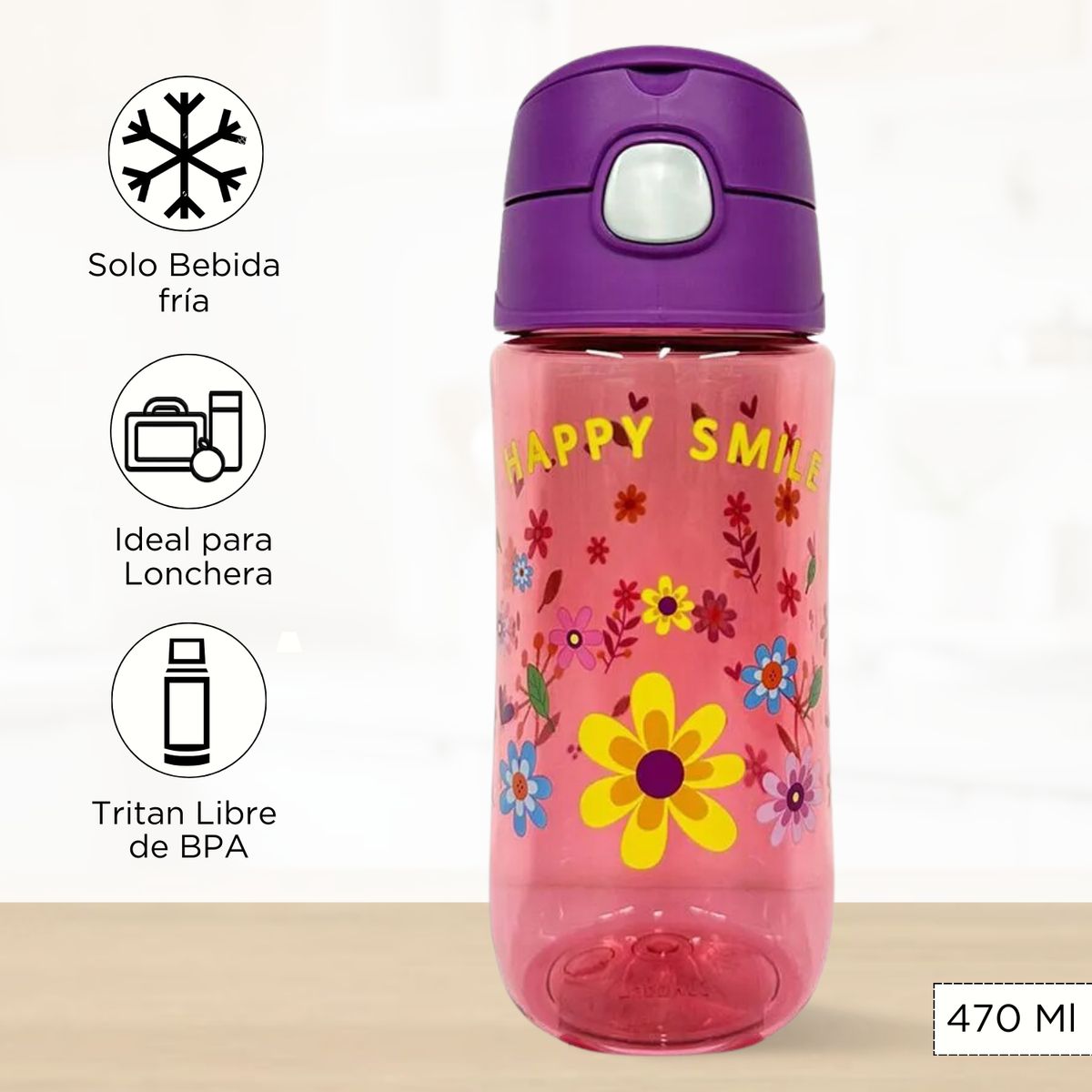 THERMOS - Tomatodo para niños Con Diseño FLORES 470 Ml