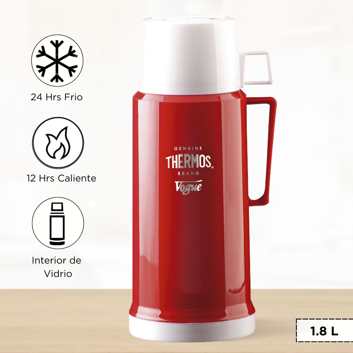 THERMOS - Termo de Bebida para Hogar VOGUE 1.8 Lt Rojo