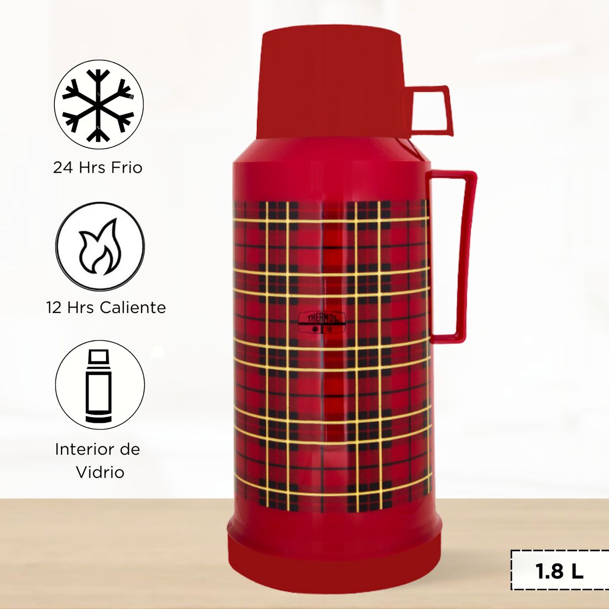 THERMOS - Termo de Bebida para Hogar TRADICIONAL 1.8 Lt Rojo