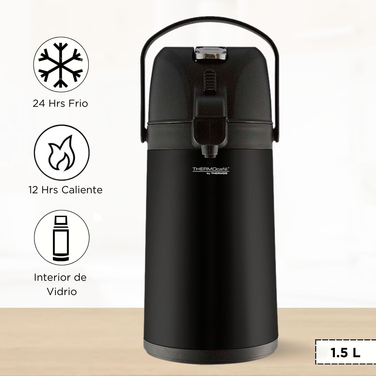 THERMOS - Termo Sifón Lever Cromado 1.50 L Negro