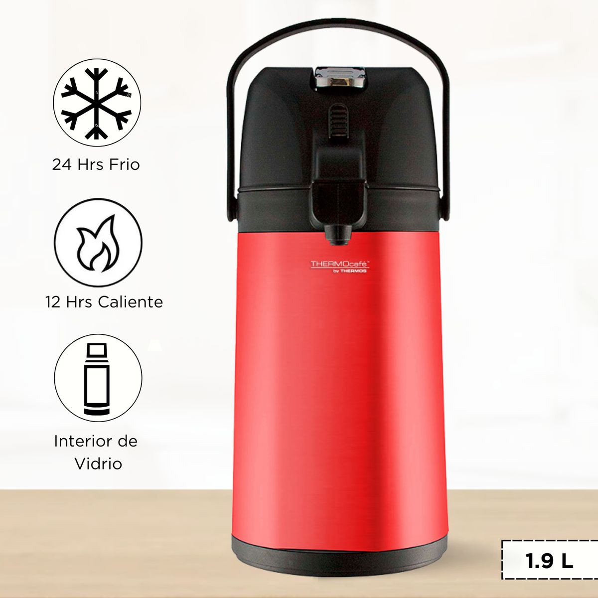 THERMOS - Termo Sifón Lever Cromado 1.90 L Rojo