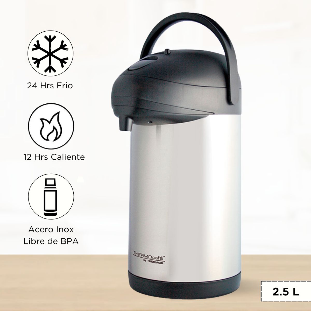 THERMOS - Termo Sifón Air Pump Pot - Acero 2.50 L Gris